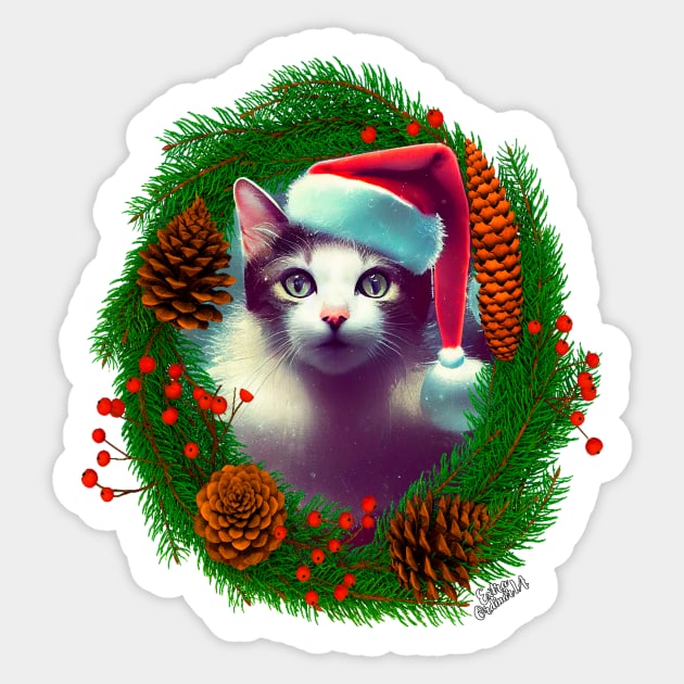 Cat in Christmas wreath Sticker by extraordinar-ia